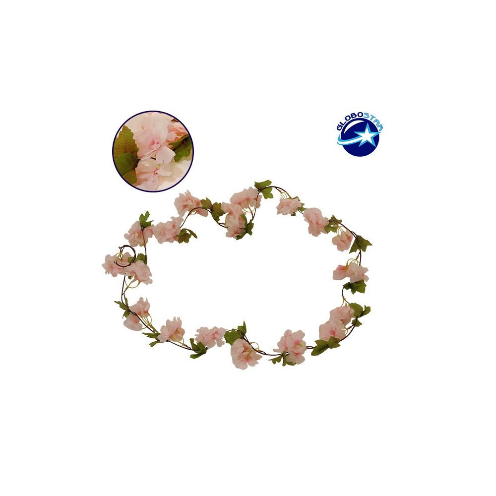 GloboStar® 09020 Τεχνητό Κρεμαστό Φυτό Διακοσμητική Γιρλάντα Μήκους 2.2 μέτρων με 18 X Άνθη Κερασιάς Ροζ